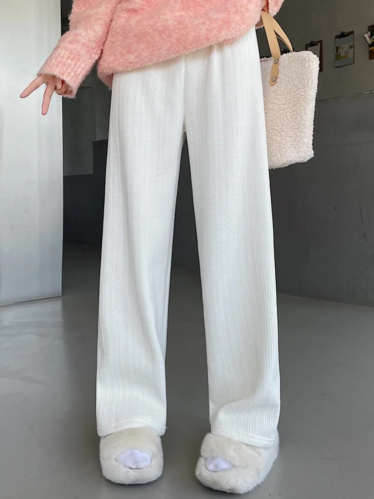 Damen Warme Dicke Weite Hosen Winter Plus Samt Kaschmir Freizeithosen Elastischer Bund Lange Damenhosen – Detail 7
