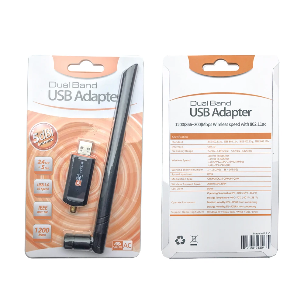 محول واي فاي USB ، نموذج محطة AP ، GHz ، شبكة Lan GHz ، USB ، rl8812 ، بطاقة شبكة لاسلكية مع هوائي للكمبيوتر الشخصي ، Mbps