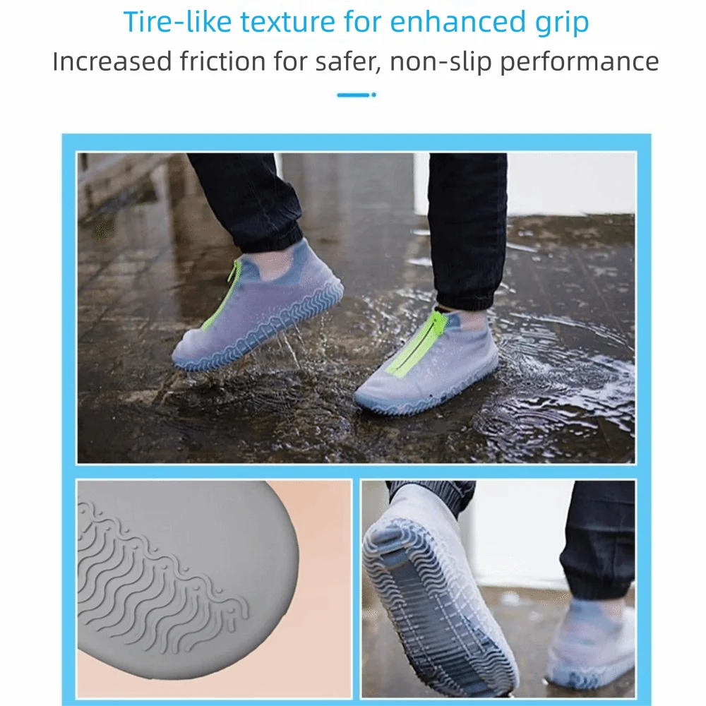 2Pcs Reusable Waterproof Shoe Cover Wear-resistant Zipper Non-Slip Rain Boots Portable Foldable Silicone Shoes Protective Cover