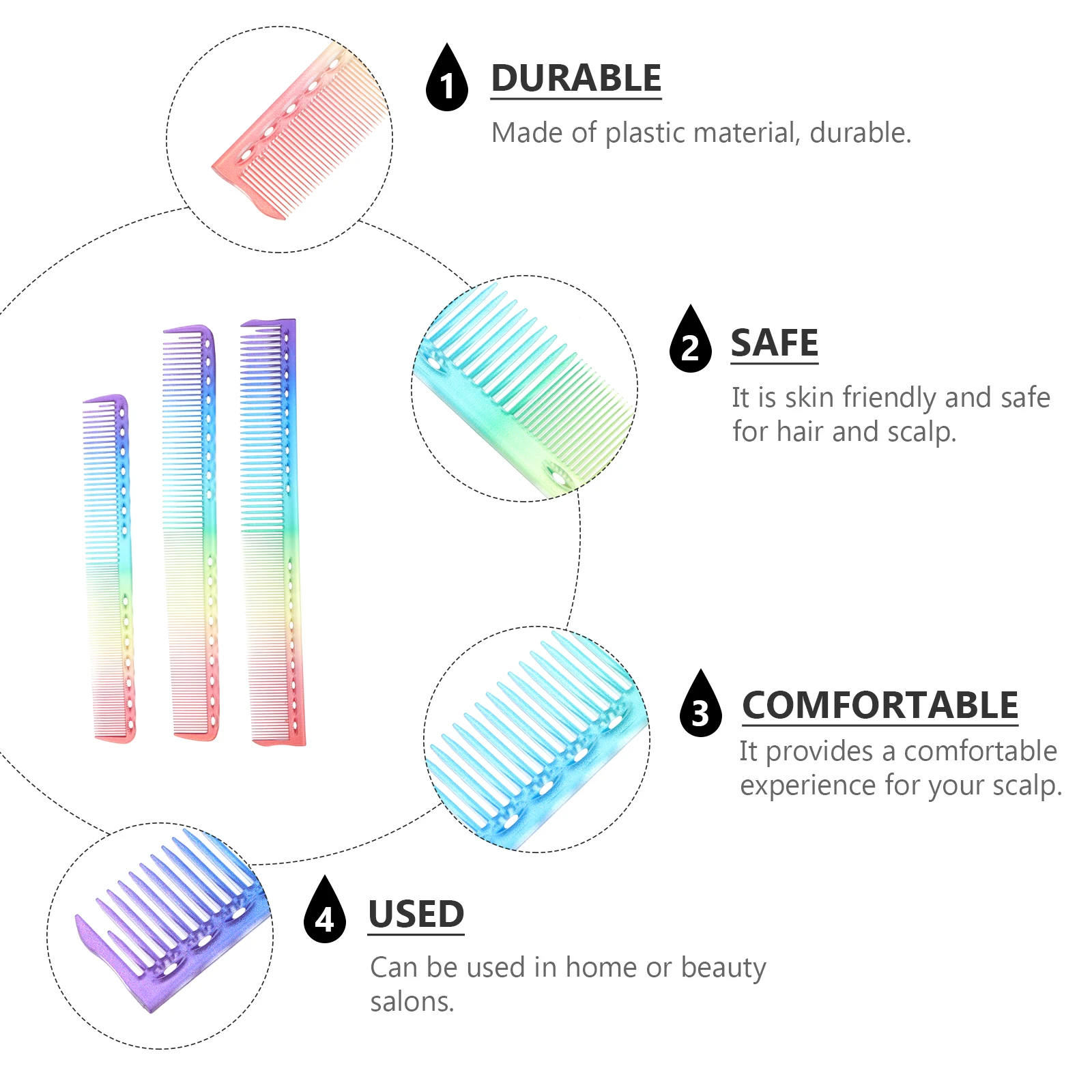 

3pcs Hairdressing Comb Set Barber Salon Fine Tooth Combs For Hair Cutting Coloring Styling All Hair Types Durable Anti-Static