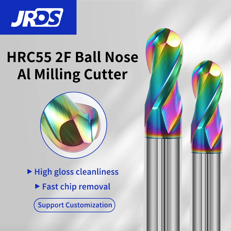 HRC55 Colorful Two-flute Aluminum Milling Cutter Tungsten Carbide Ball End Milling Cutter for Aluminum Milling CNC Cutting Tools