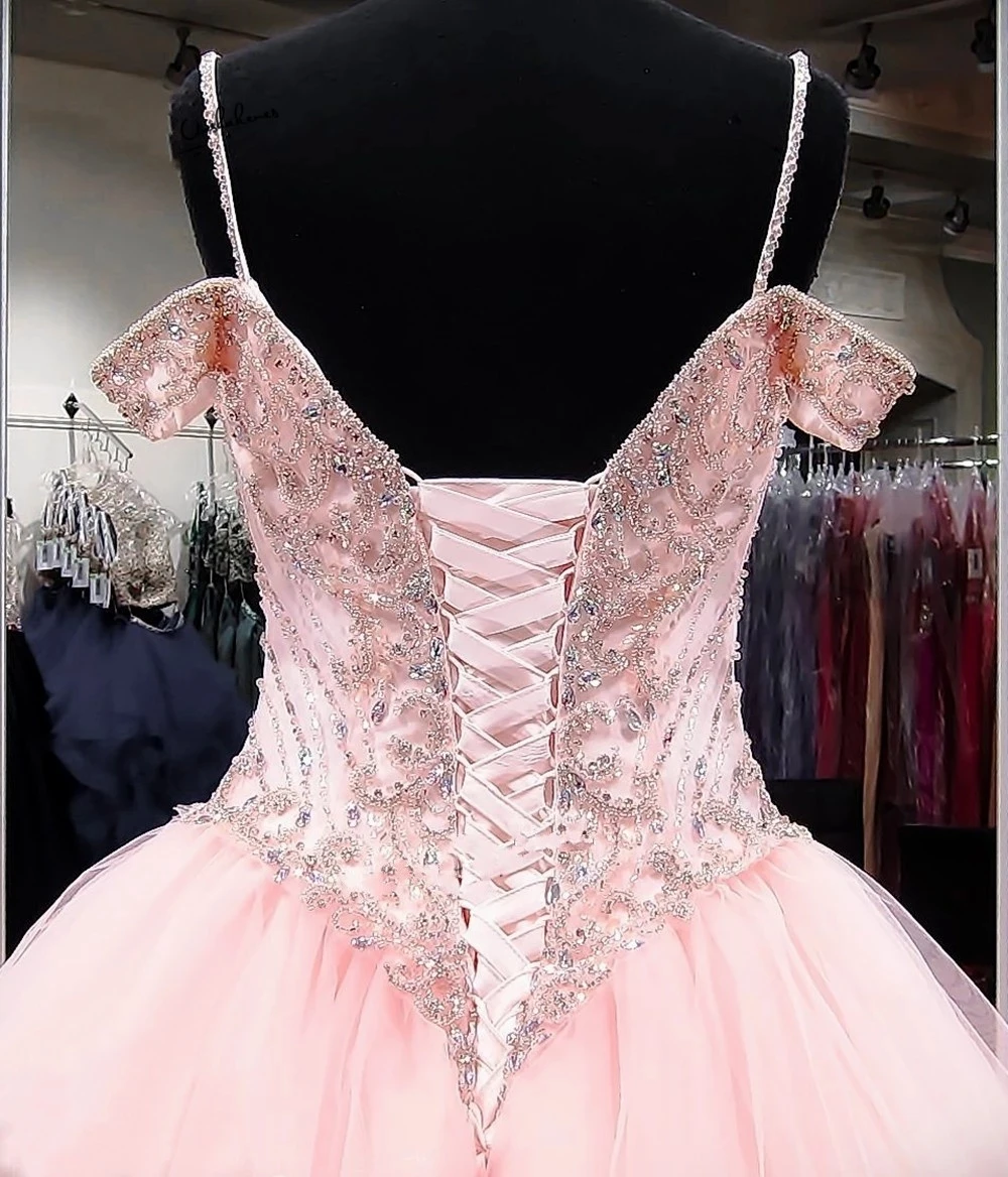 ANGELSBRIDEP-vestido De baile rosa para quinceañera, fiesta De cumpleaños con cuentas De corazón para traje Sexy, 15