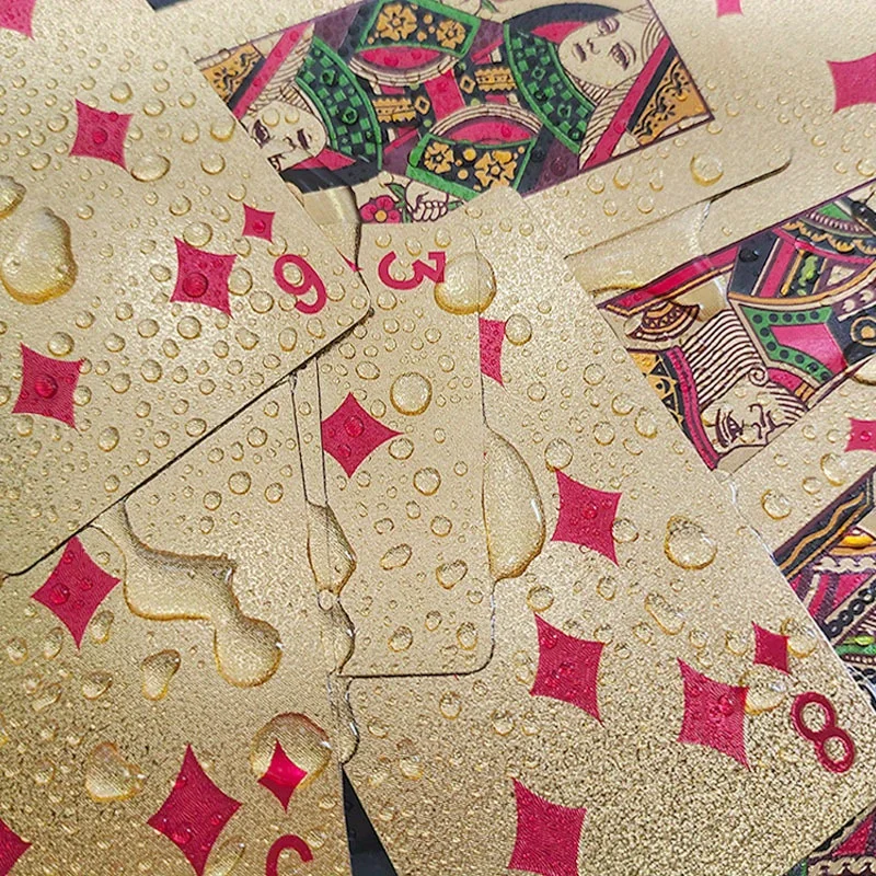 황금 꽃무늬의 독창적인 방수 플레잉 카드, 친구 선물, 가족 모임, 야외 피크닉에 적합합니다.