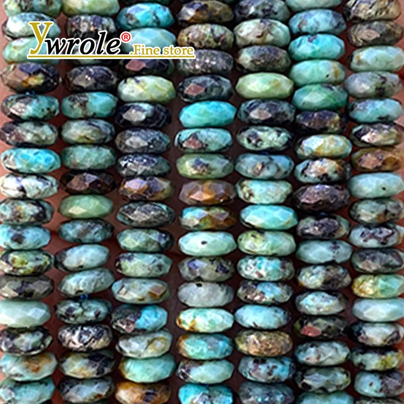 Rondelle facetado de piedra Natural de 2x5mm, cuentas espaciadoras de turquesa africana para fabricación de joyería Diy, pendientes, pulseras, accesorios de dijes