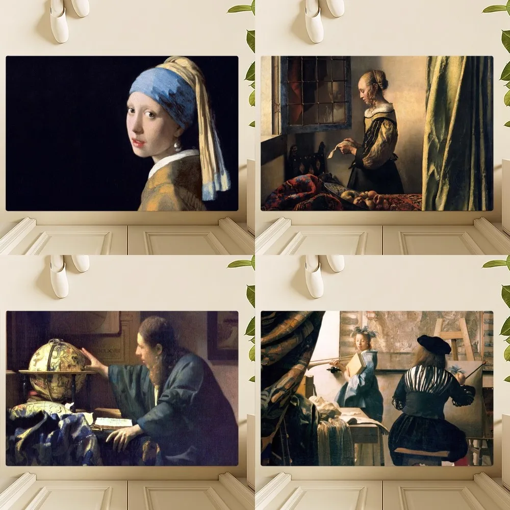 

Art Jan Vermeer Het meisje met de parel Floor Mat Bedroom Kitchen Door Bath House Super Absorbent Foot Non-slip