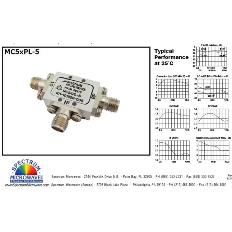 MAGNUM MC54PL-5 3.5-12GHz SMA RF Microwave Coaxial Dual Balanced Mixer