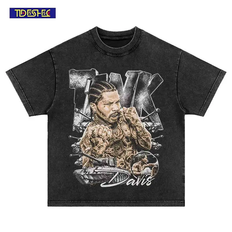 Harajuku Washed Fashion Hip Hop Boxer Printed Tshirt Vintage T-Shirt Loose Oversized Men Streetwear Cotton Leisure Short Sleeve