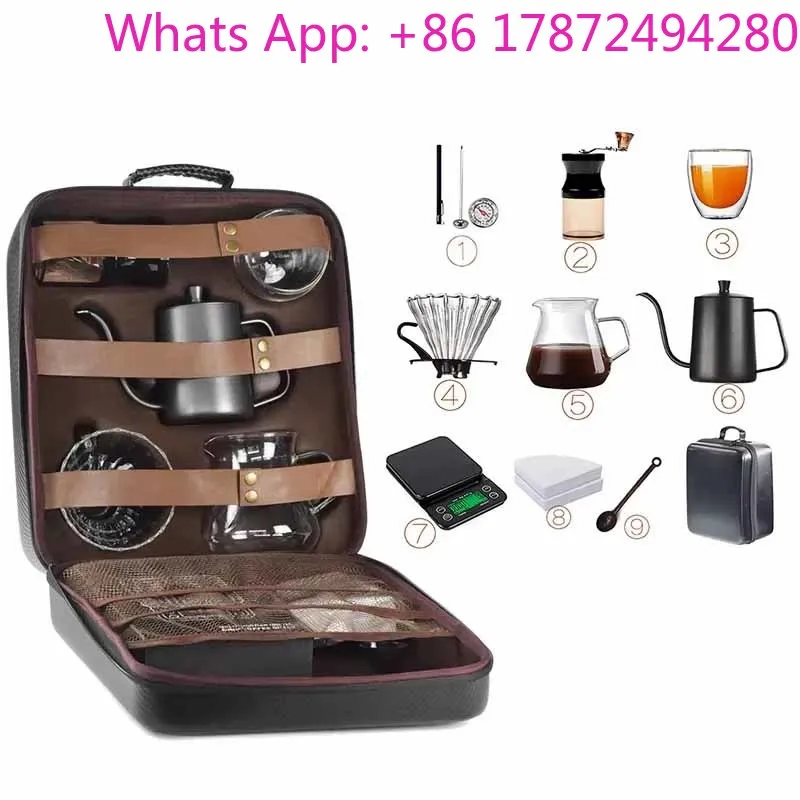 10-piece travel coffee accessory set, including PU bag manual grinder cup filter and other outdoor coffee sets
