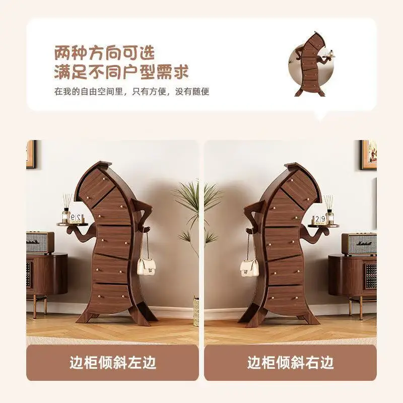 Solid Wood Curved Neck Chest of Drawers, Storage Bucket Cabinet Furniture For Bedroom Living Room
