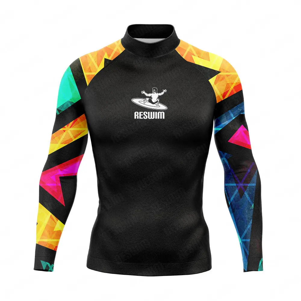 Letnie męskie rashguardy z długim rękawem do surfingu strój do nurkowania t-shirty do pływania na plażę UV stroje kąpielowe Surf Shirt Rashguard