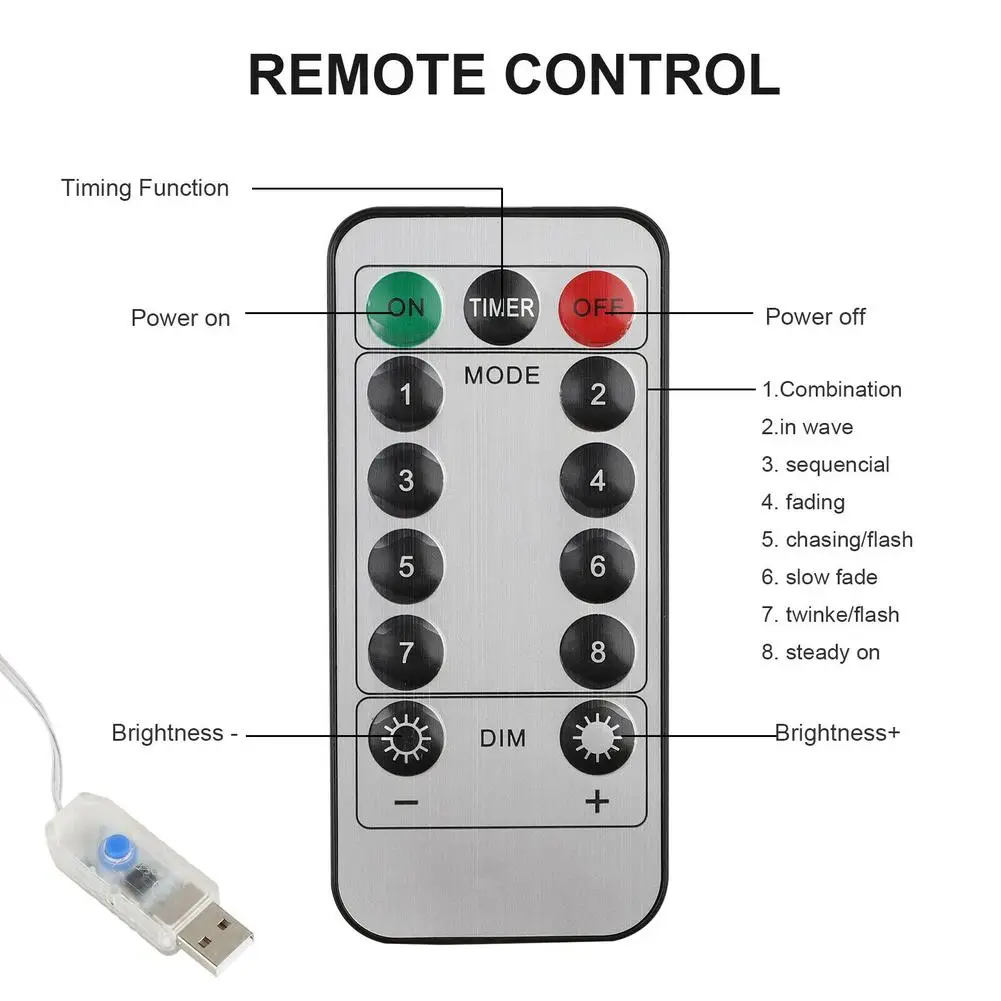 LED ضوء سلسلة مع جهاز التحكم عن بعد ، عكس الضوء ، مقاوم للماء ، متعدد الألوان ، حبل الشريط ، في الهواء الطلق ، 8 طرق ، 33ft ، 10m
