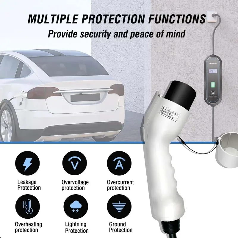 Teschev-Chargeur portable EV Wallbox, câble de charge EV, type 2, 16A, 3,5 KW, type 1, J1772, GB, T, rette