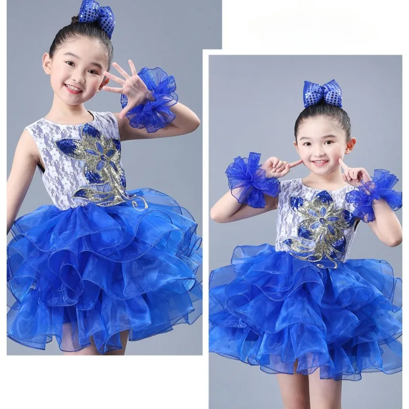 

Children's performance costumes, fluffy gauze skirts, round necked host kindergarten choir performance skirts