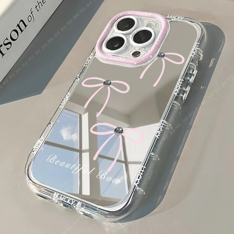 Mirror bow Phone Case For iPhone 17 17PRO 17PROMAX 16PRO 16PROMAX 16 14 Pro Max 15 11 12 13 Soft Silicone Cover