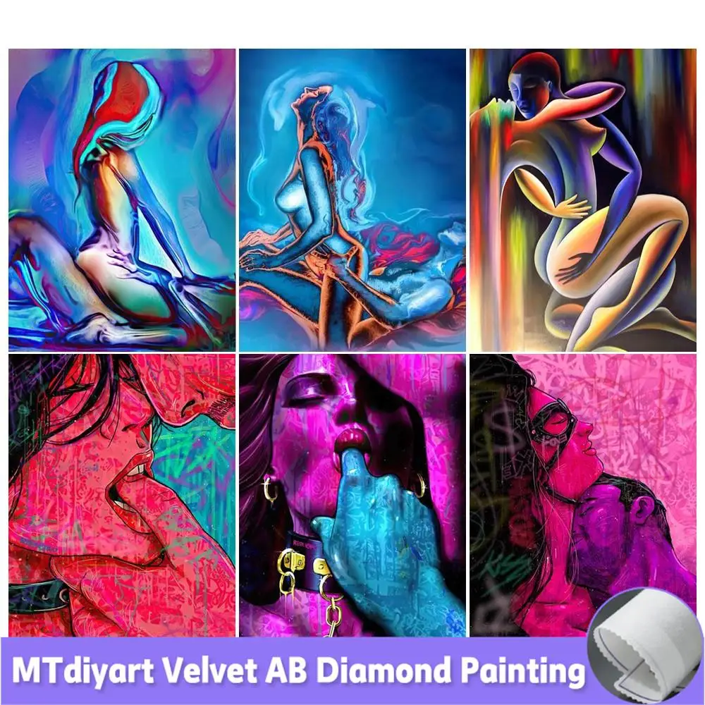 Velvet Canvas Sexy Pictures AB Diamond Painting Kits Full Square/Round Mosaic Abstract Art Rhinestone Embroidery Home Decor Gift