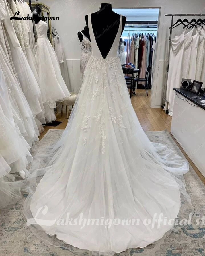 Lakshmigown tule uma linha vestido de casamento praia verão 2023 abito sposa donna elegante nupcial boho vestidos de renda vestido de casamento