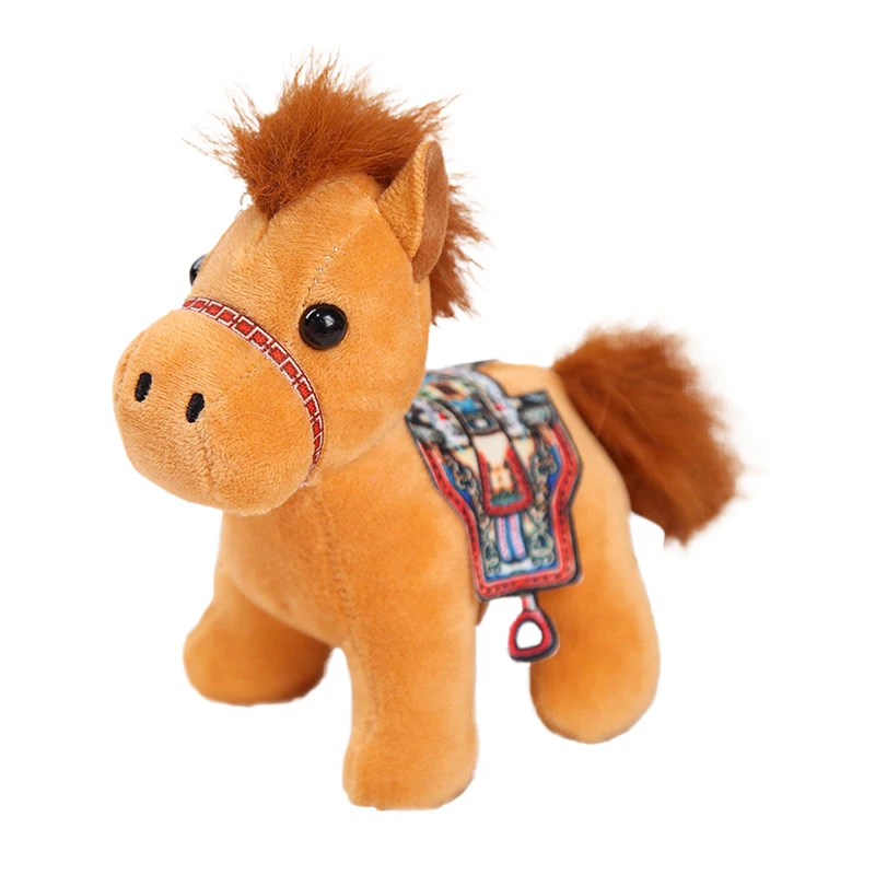 10 センチメートルかわいいミニ馬ペンダントキーチェンぬいぐるみかわいい動物シミュレーションぬいぐるみバッグの装飾子供干支馬ギフト