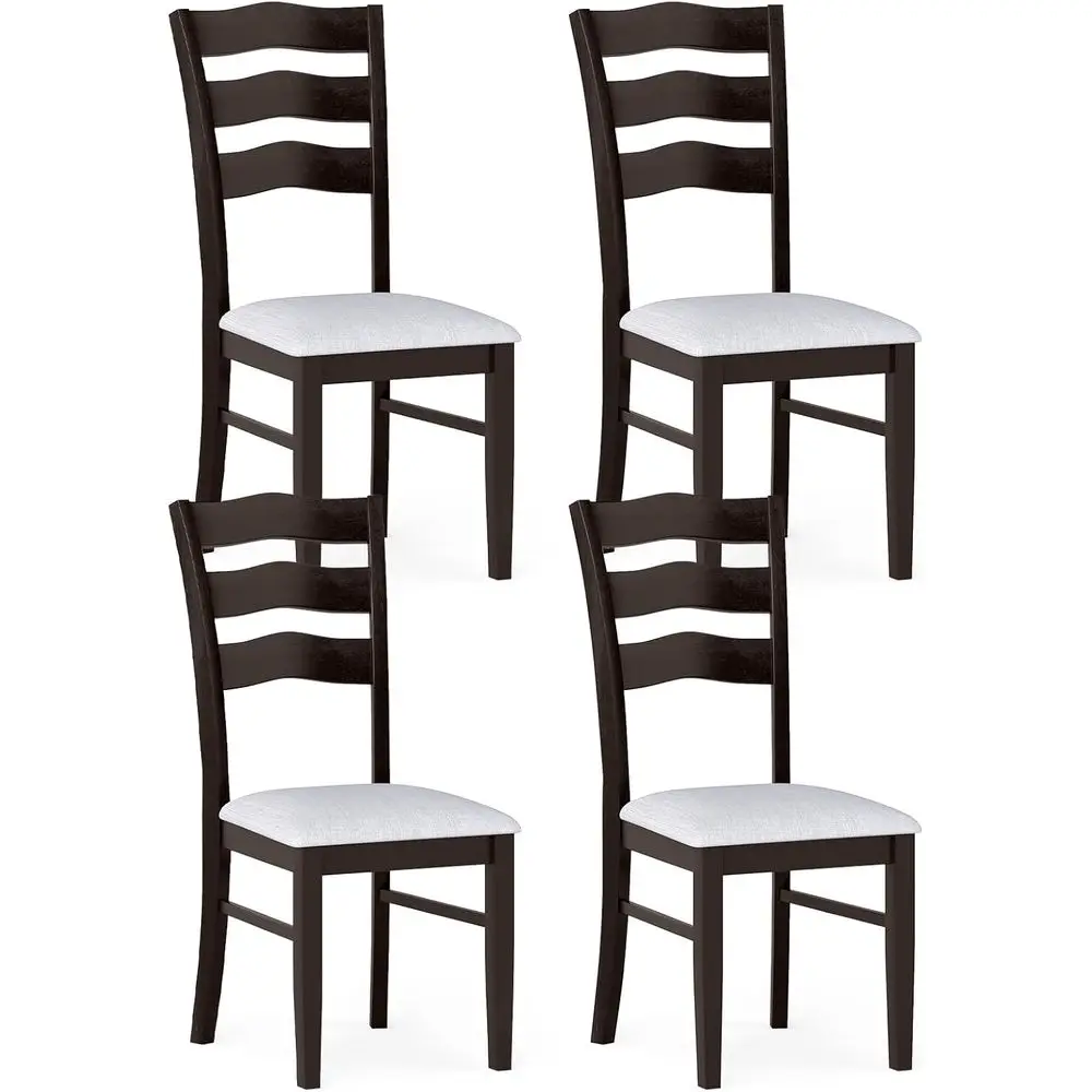 

Set of 4 Upholstered Dining Chairs with Rubberwood Legs, Fabric Padded Seats, Wavy Ladder Back Design, Suitable for Kitchen, Din