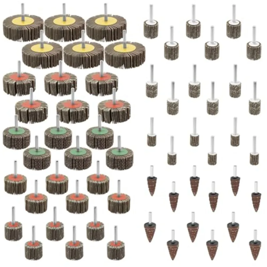 

60Pcs Sandpaper Flap Wheel Set 80 Grit Flap Wheels with 1/4 Inch Shank Abrasive Sanding Drum for Drill Efficient Polishing and