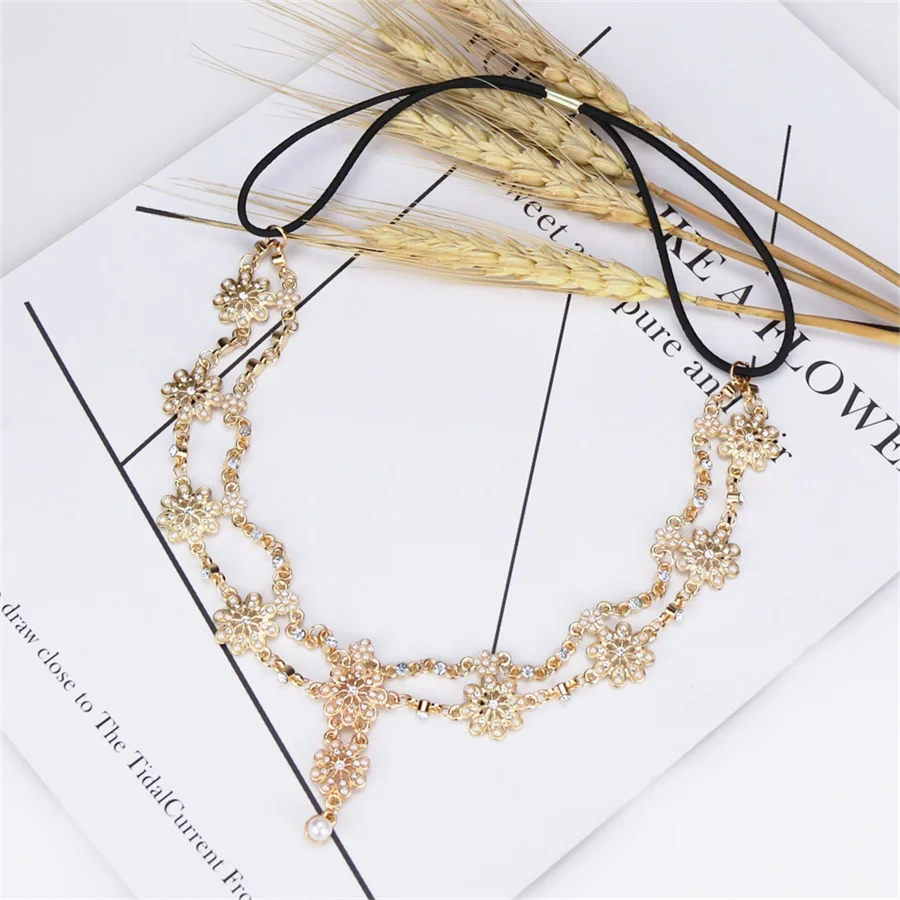 Bohemia Sweet Wedding Headpiece Crystal Bridal Head Chain Tiara Hair Jewelry for Women Rhinestone Forehead Headband Accessories