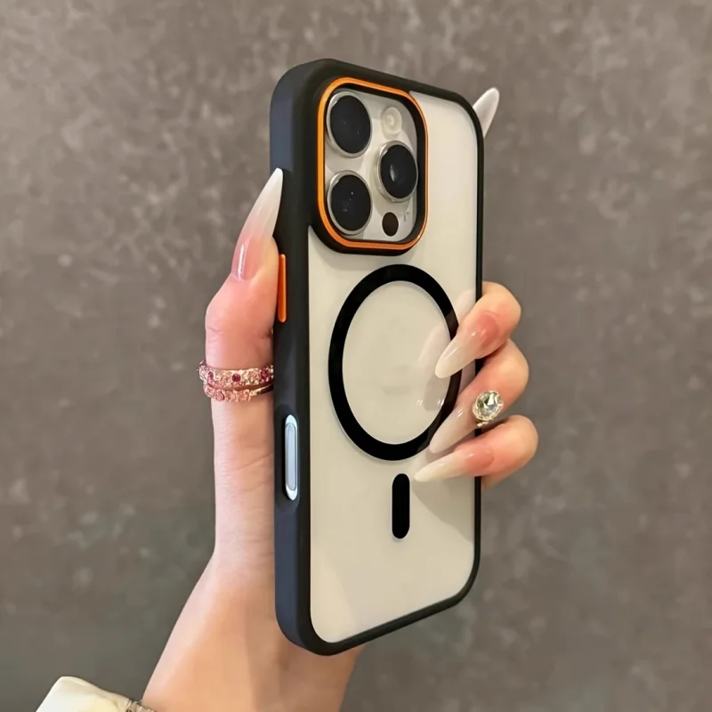 

Matte magnetic armor case for iPhone 14/15/16/17 Pro/Max/Plus, shockproof slim cover with lens guard, MagSafe charging