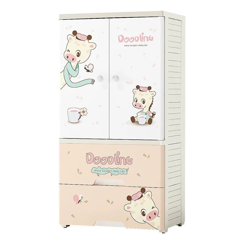 

Living room Furniture Multi-layer Two Doors Open Baby Kids Clothes Storage Wardrobes Cute Children Plastic Cupboard with Drawers