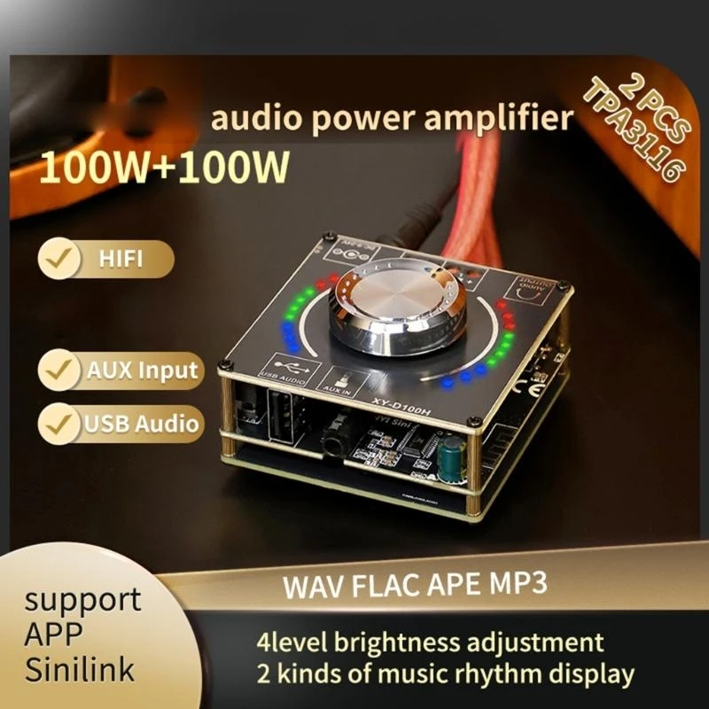 

Hifi Stereo Amplifier 100WX2 беспроводной звуковой приемник с светодиодными эффектами для вечеринки D7YA