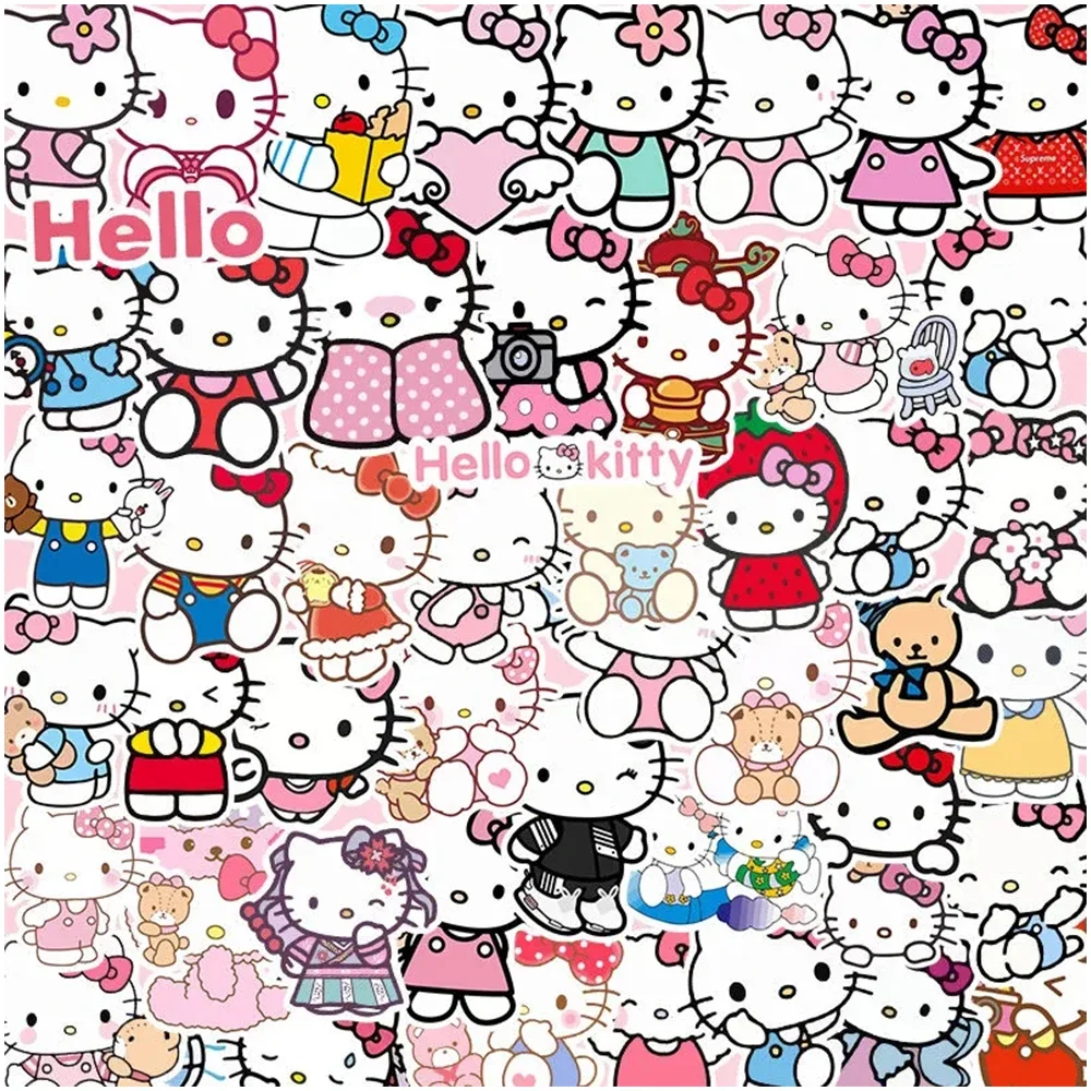 New 50pcs Kawaii Cartoon Hello Kitty Stickers Sanrio Anime Decals DIY Guitar Phone Case Laptop Cute Graffiti Kids Sticker Toy