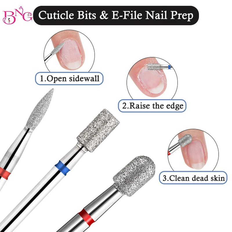 3Pcs Diamond Cuticle Bits E-File Nail Drill Bits for Nail Prep Russian Manicure Tips for Dead Skin Removal Every Nail Tech Needs