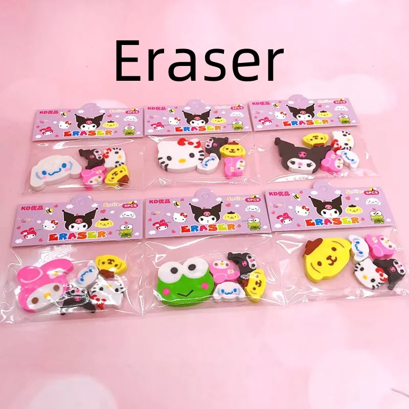 10set/lot Sanrio Kuromi Keroppi Eraser Cute Kitty Pochacco Melody Writing Drawing Rubber Pencil Erasers Stationery Kids Gifts