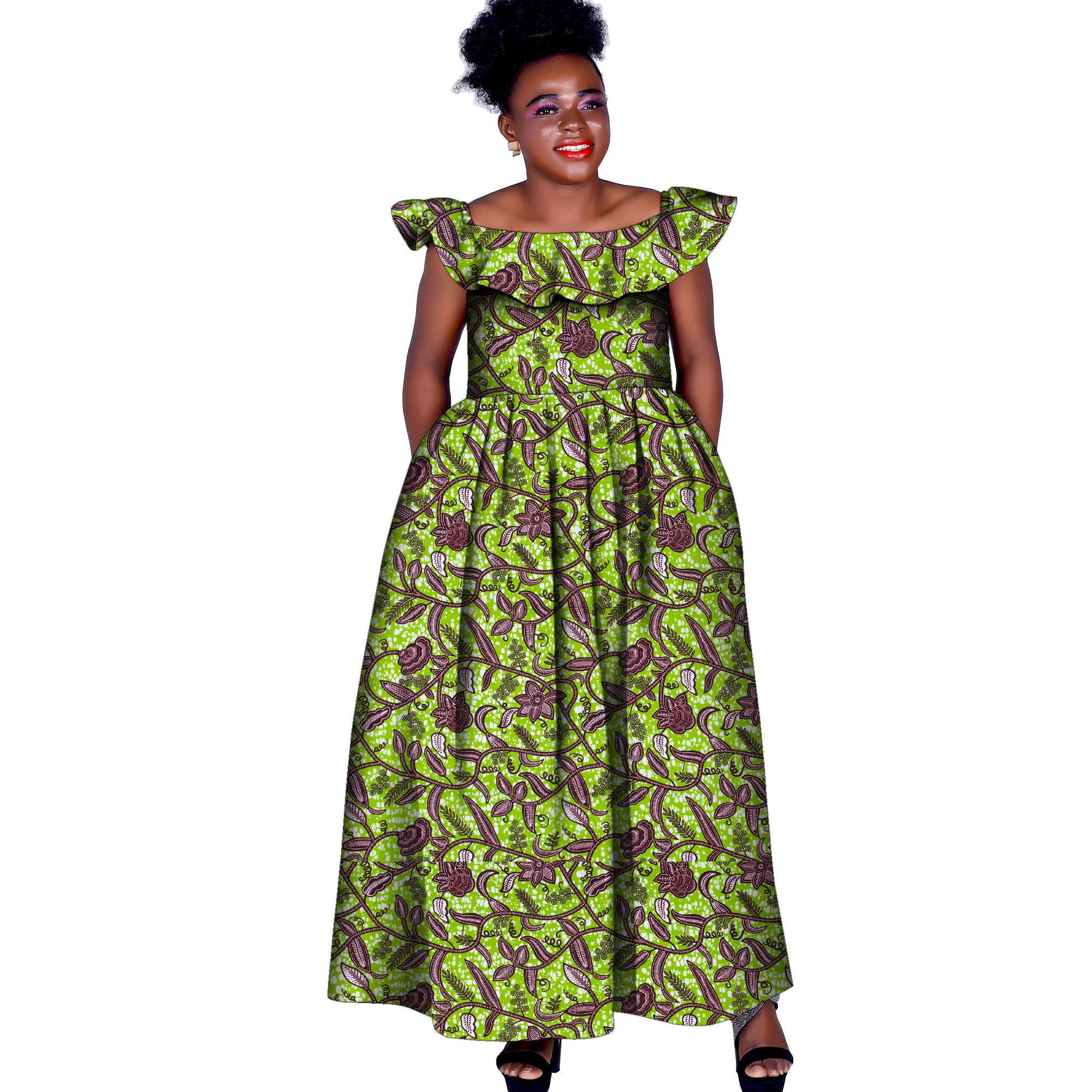 

Dashiki African Dresses for Women Daily Wedding Party African Women Dress Ankle-Length Sleeveless Ankara Lady Dress FH004