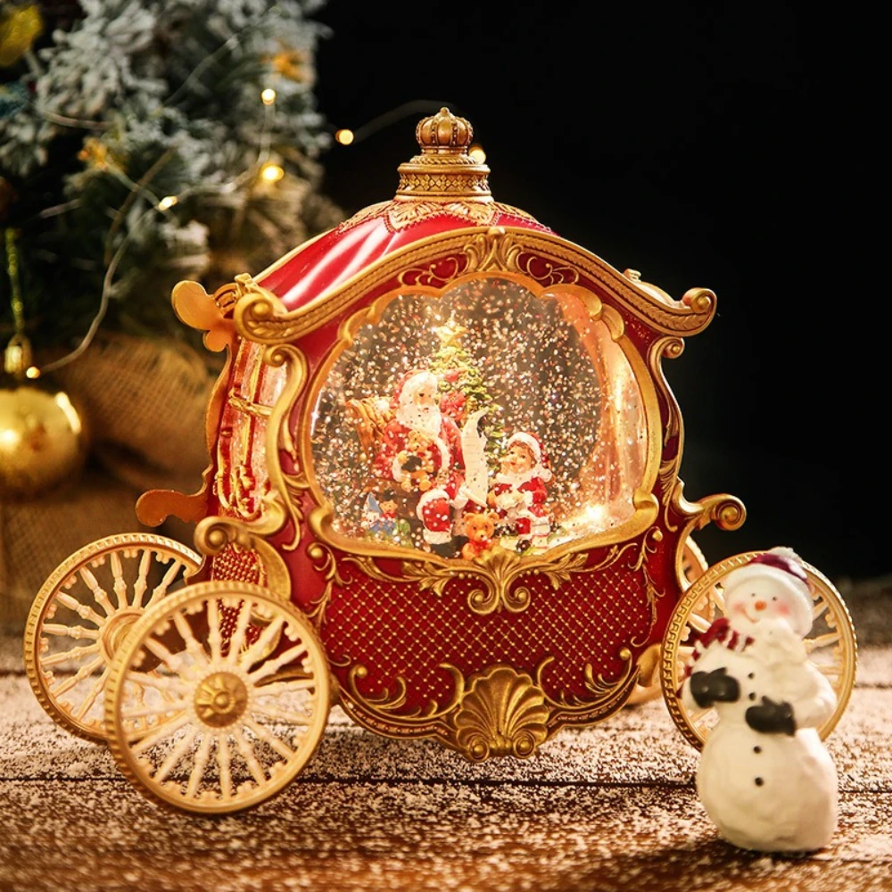 Resin Carriage Snow Globe Santa Carriage Ornament Old Man's Carriage Music Boxes Eight-tone Box Crystal Ball Party Festival Gift