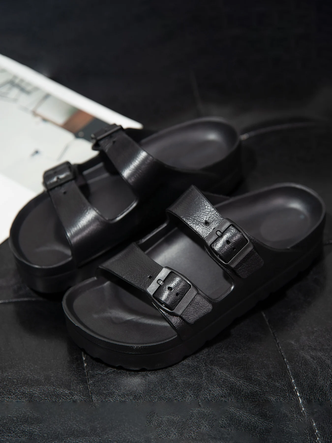 

Women's Lightweight Casual Slip-On Sandals with Double Straps Adjustable Thickened Slippers for Comfortable Footwear