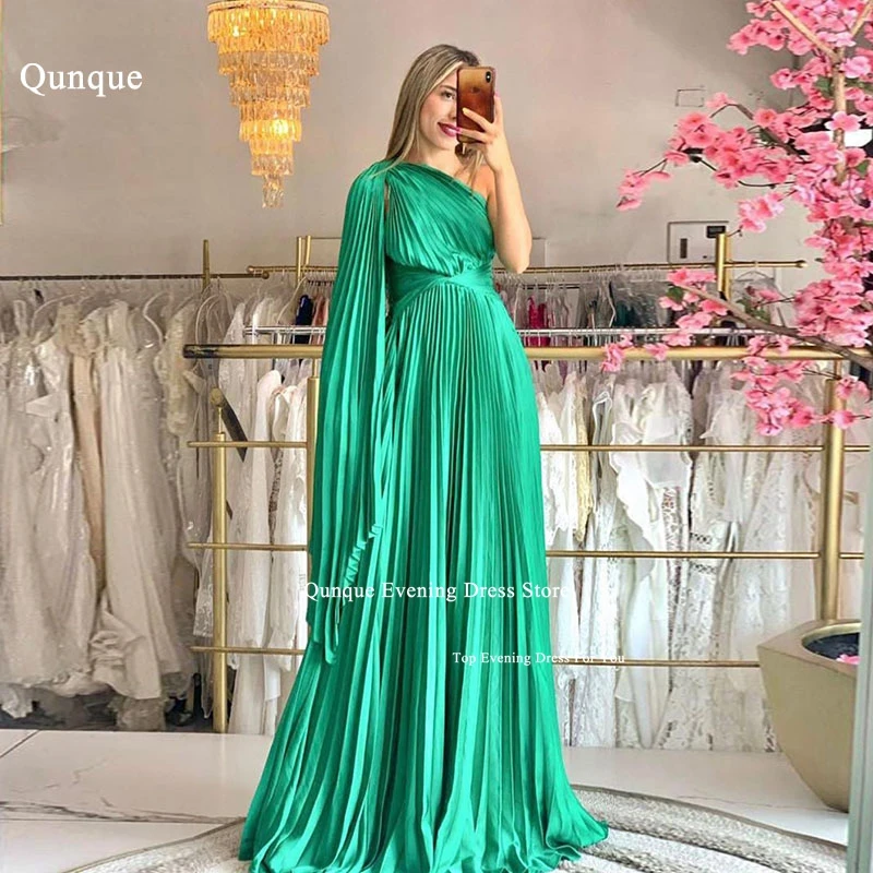 

Qunque One Shoulder Prom Dresses Vestidos De Festa Satin Pleat With Cape A-line Evening Party Gown 2024 Formal Occasion Dress