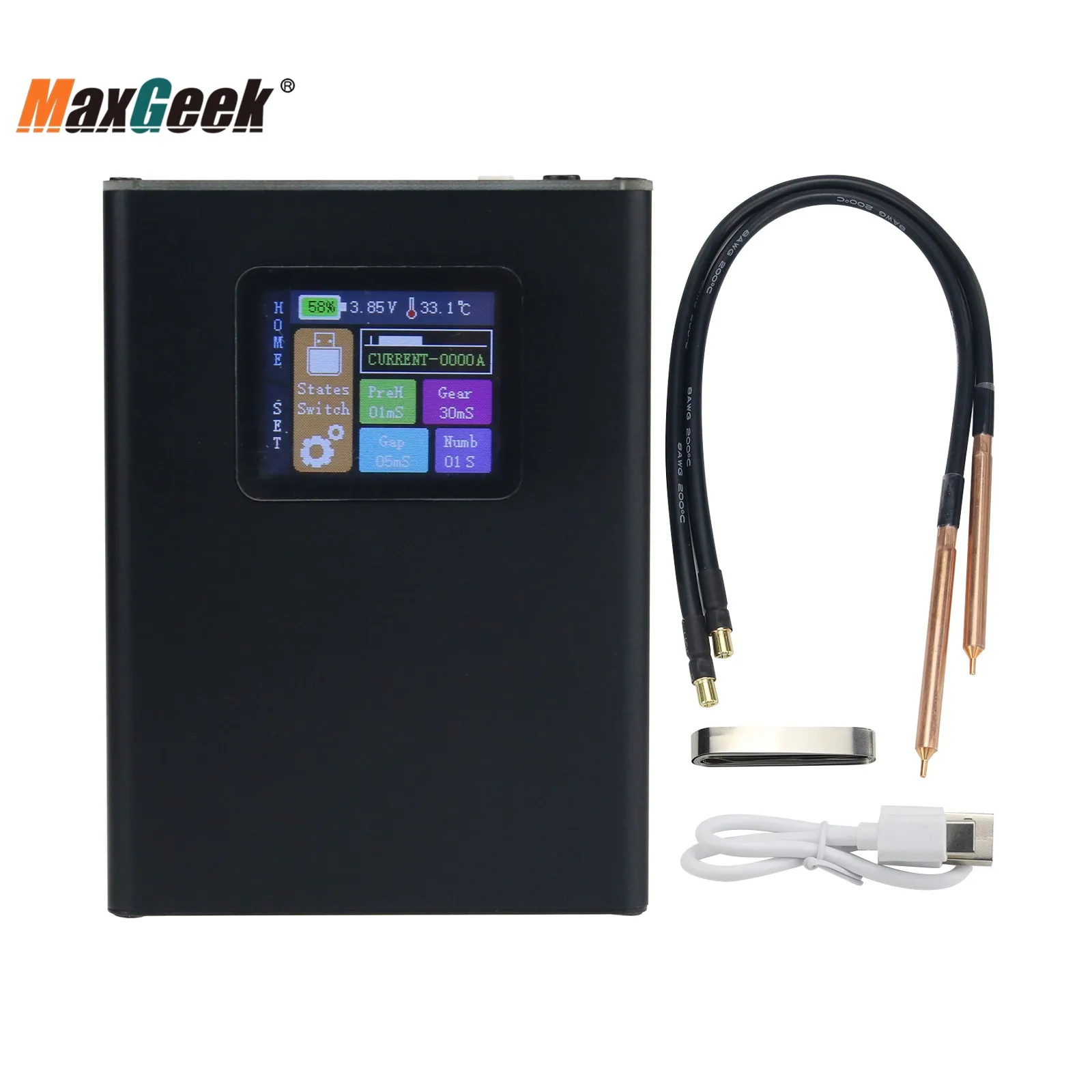 

Maxgeek Mini Spot Welder Spot Welding Machine Color Screen for 18650 Lithium Battery 0.1-0.25mm Nickel Sheet