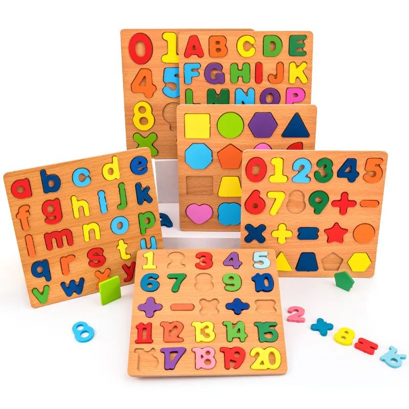 木製幾何学数字モンテッソーリパズル-分類数学ブロック-幼児学習教育ゲーム-赤ちゃん幼児向けおもちゃ