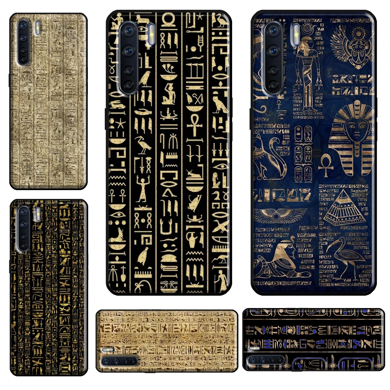 Ancient Egyptian Hieroglyphic Case For OPPO A78 A76 A96 A54 A74 A94 A5 A9 A31 A53 A15 A16 A17 A52 A72 A91 A93 A77 A57s