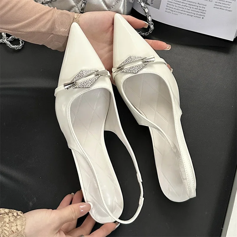 Eilyken Crystal Diamond Pointed Toe Women Pumps Sexy Thin Low Heels Wedding Party Dress Sandals Shoes Zapatos De Mujer