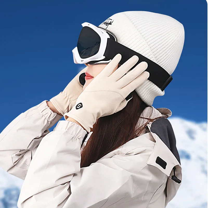 Damen-Winter-Skihandschuhe mit Touchscreen, kompatibel mit deutschem Samt-Innenfutter, winddicht, rutschfest, Radfahren, Sport