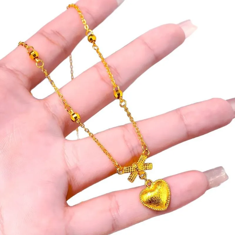 

Pure 18 Kt Gold Color Butterfly Knot Love Shape Necklace for Women Girlfriend Wedding Birthday Fine Chain Neckalce Jewelry Gifts