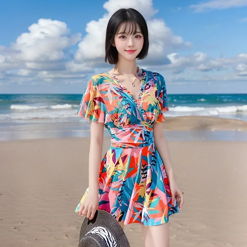 

Swimsuit Women's Large Size Fat Mm Slightly Fat Girl Covering Meat Hot Spring One-piece Conservative and Thin Advanced Sense