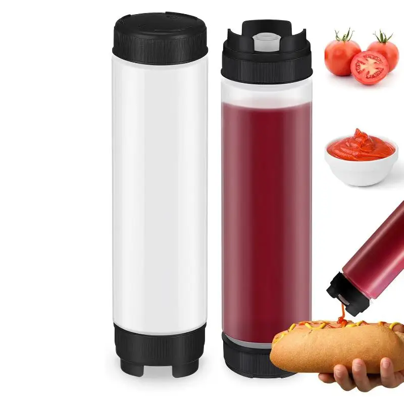 Thickened Food Grade Squeeze Bottle Large Valve Refillable Leakproof Container for Sauce Syrup Cream Kitchen Use
