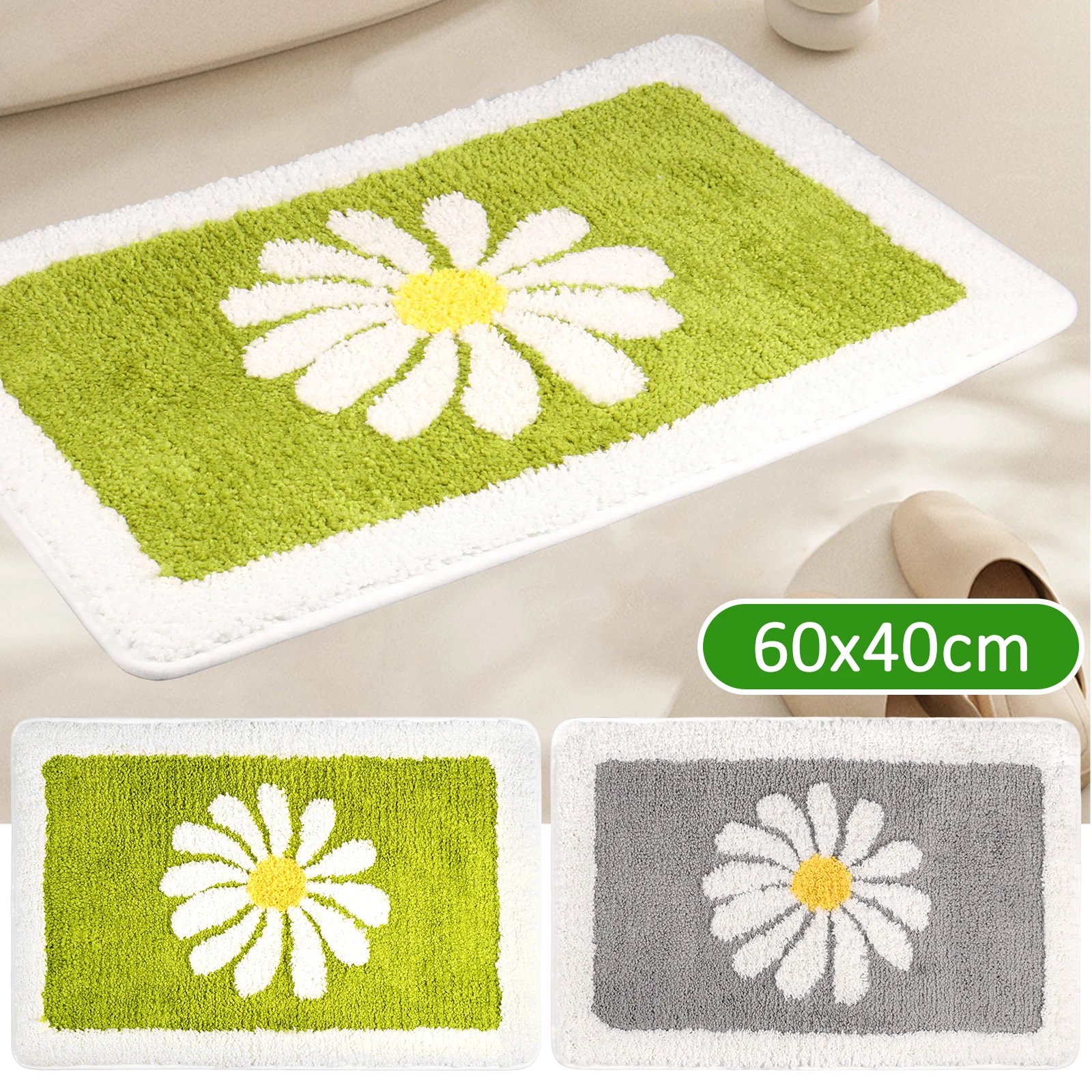 Bathroom Rug Mat Soft Bath Mats Non-Slip Bathtub Mat Ultra Water Absorbent Bathroom Mats Plush Microfiber Doormat Cute Daisy