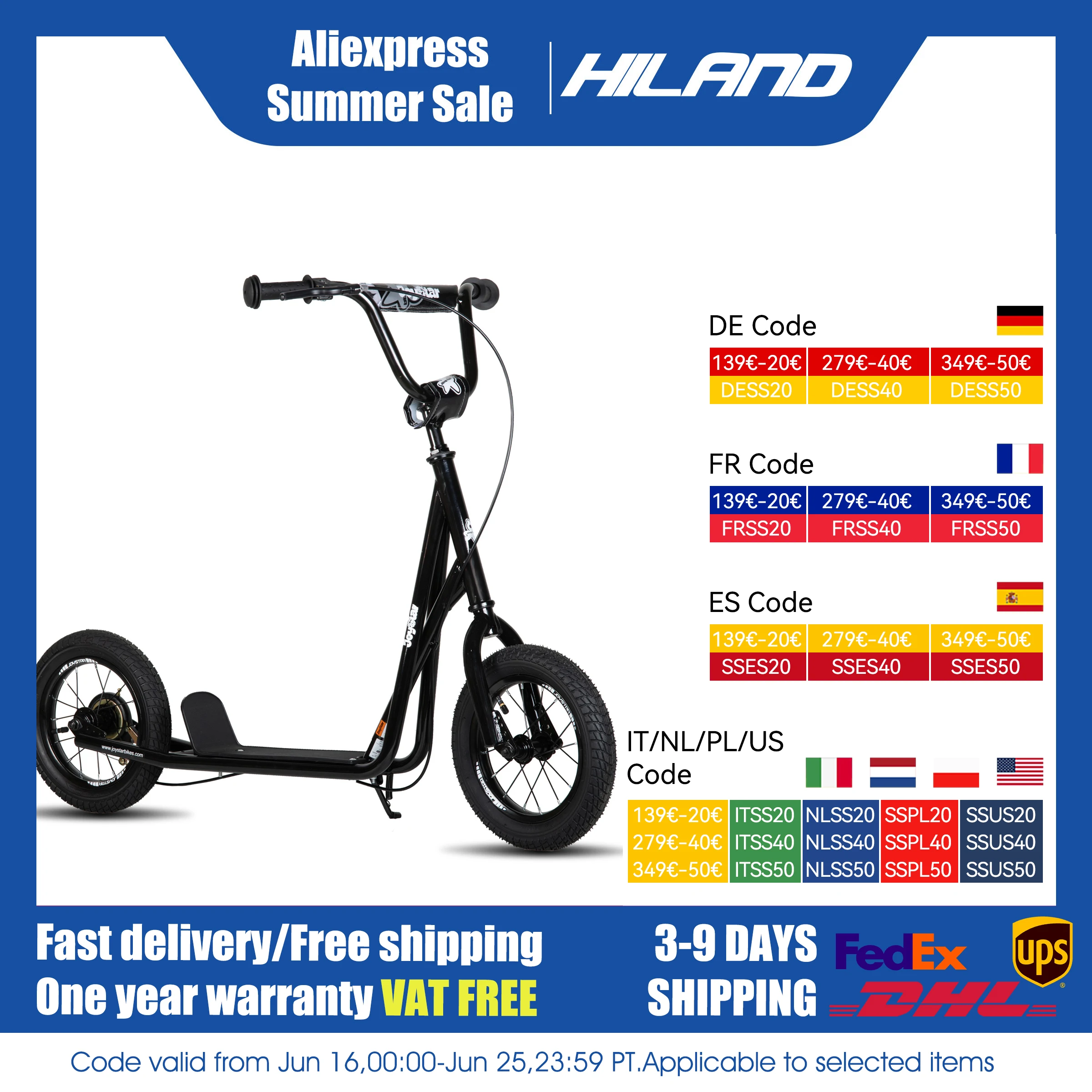 

Самокат JOYSTAR для детей от 5 до 9 лет с 12-дюймовым передним и задним колесом, задним V-образным тормозом и регулируемым рулем