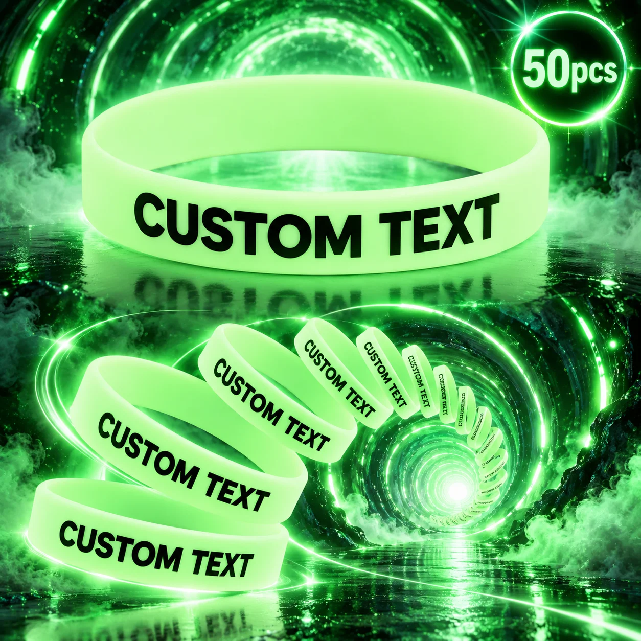 Custom Luminous Silicone Bracelets, 50PCS