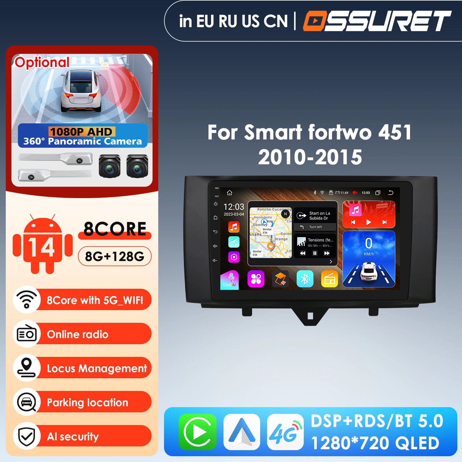 

7862 AI Systems Car Radio Multimedia Video Player for Smart Fortwo 2011-2015 Carplay Android Auto Stereo GPS Intelligent Screen