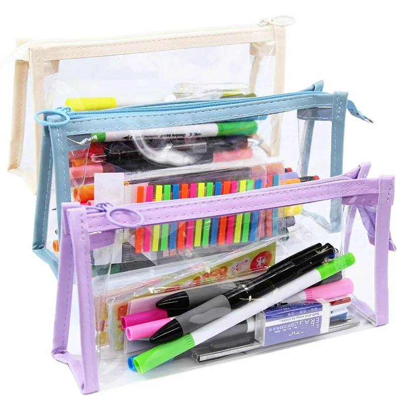 Transparentes Federmäppchen, große Kapazität, Aufbewahrungstasche, PVP-Bleistiftbeutel, tragbares Federmäppchen, Bürobedarf, Schule, Studenten, Schreibwaren