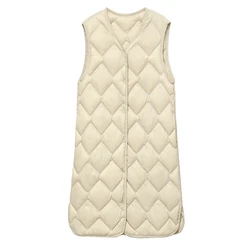 NewBang lungo gilet in piuma ultraleggero donna gilet in piuma d'anatra femminile diamante caldo cappotto o-collo leggero