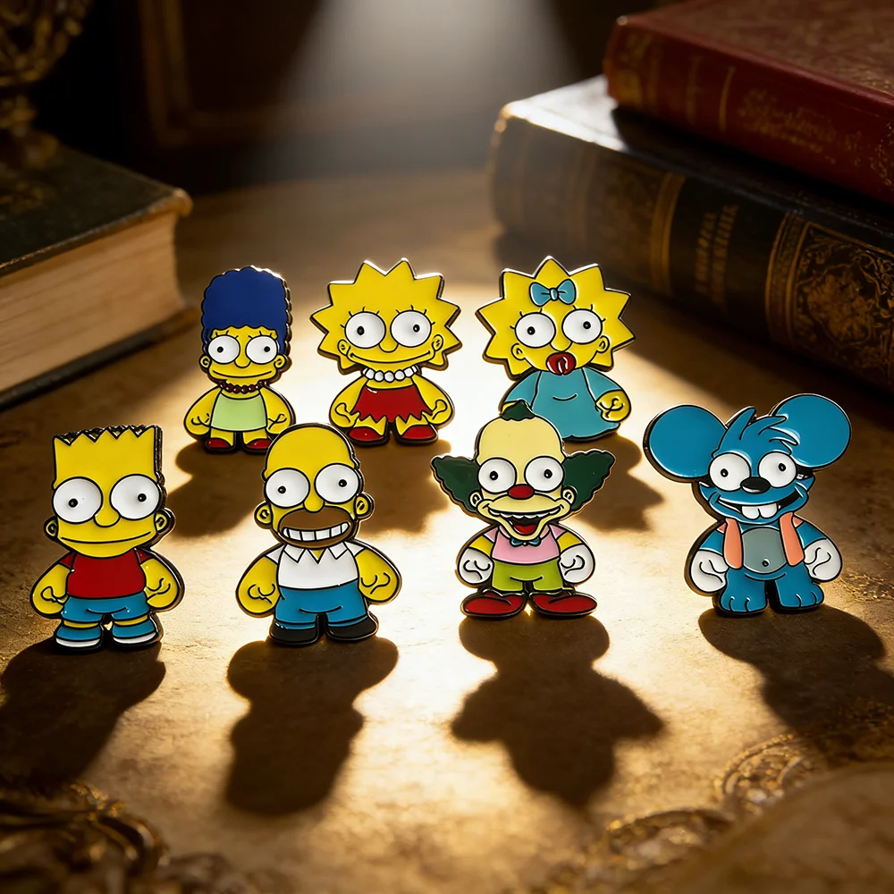 Hot sales 7pcs the Simpsons Enamel Pins Set - Homer J. Simpson Marge Bart Brooch Cute Cartoon Badges Jewelry Gift for Friends