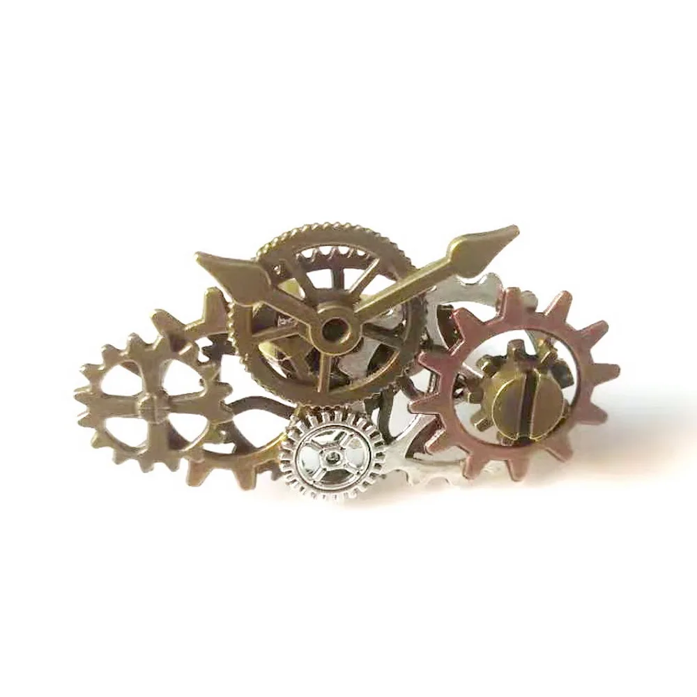 Lostalgic Industrial Stage Various Gear Parts Overlayed with Clock Pointer Steampunk Ring
